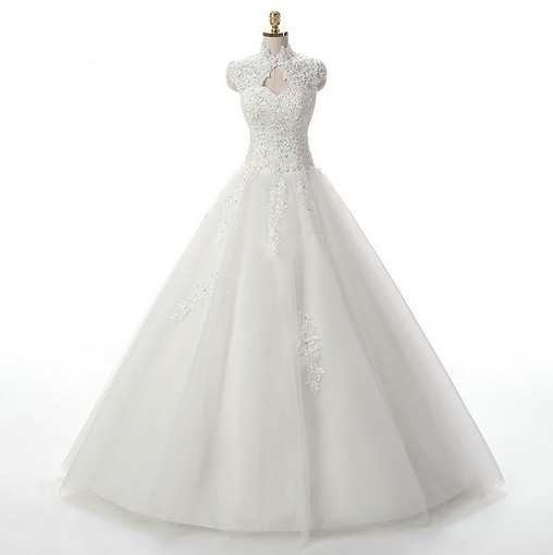 High Neck Ball Gown Wedding Dress Princess Cheap Prom Dress