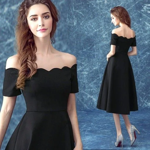 Black Cocktail Dress Off Shoulder A-line Short Prom Dress Black Cocktail Dress Off Shoulder A-line Short Prom Dress
