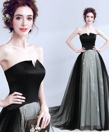 black evening gown with train