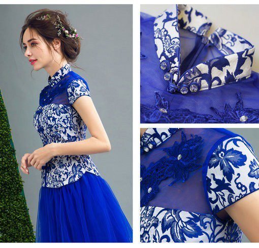 Stand Neck A Line Blue Evening Gown - Image 3