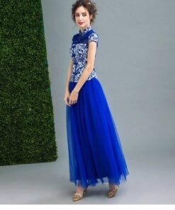 Alternative view of Stand Neck A Line Blue Evening Gown