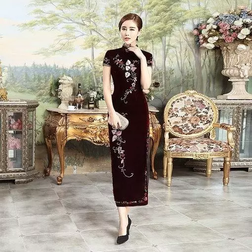 green emerald velvet dress White Chinese Traditional Women Embroidered Cheongsam Retro Cheongsam  Novelty Chinese Dress: Buy Online at Best Price in UAE