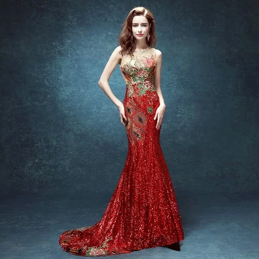 Luxury Red Evening Party Dress Mermaid - Affordable Wedding & Prom Dresses  | Premium Wholesale Quality