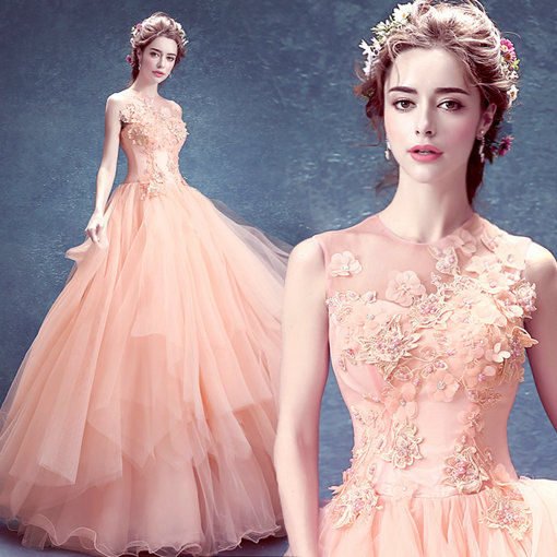 long sleeve pink wedding gown