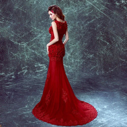 V-neck Red Evening Dress For Women - Affordable Wedding & Prom Dresses |  Premium Wholesale Quality