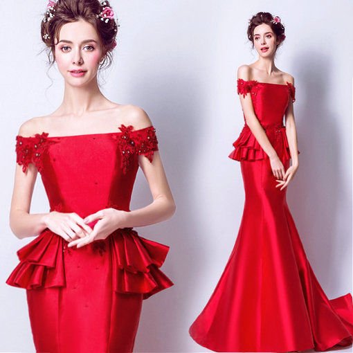 Red Evening Dress for Wedding With Train online - Cheap Prom Dress ...