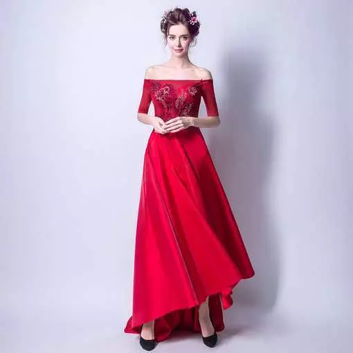 chinese dress ladies Della Lace Maxi Dress-Red/Nude