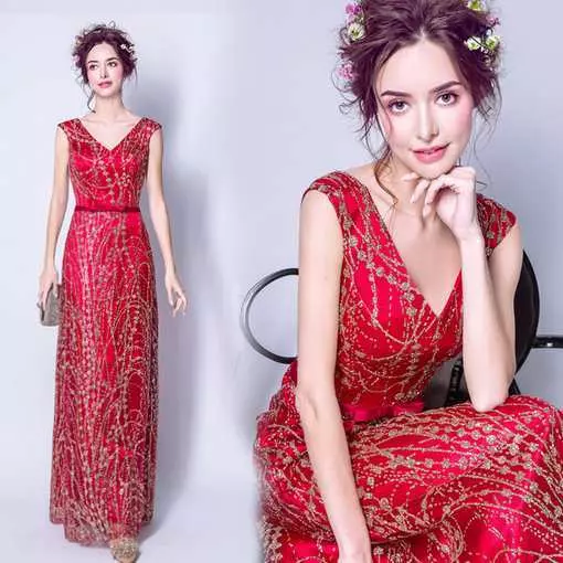 v neck evening dress-321-03