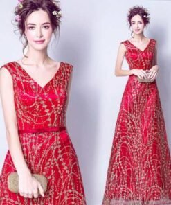 v neck evening dress-321-06