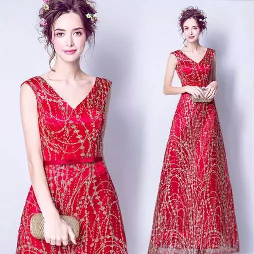 v neck evening dress-321-06