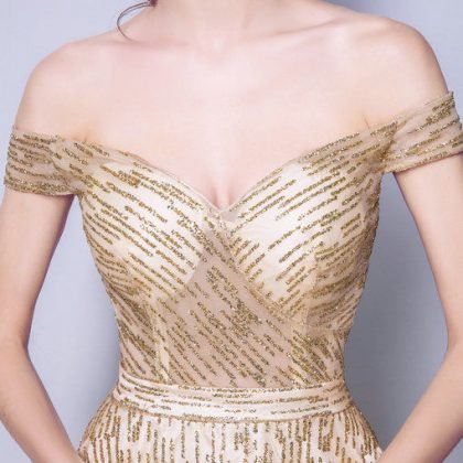 gold gown with train