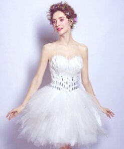 White Cocktail Dress With Feathers