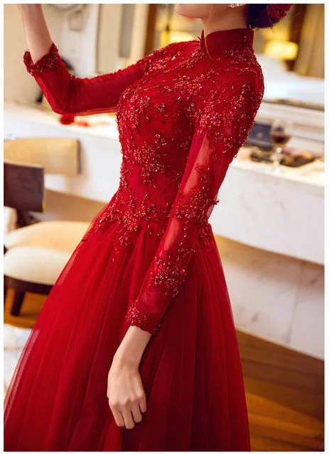 Luxury Red V Neck Beads Flowers hubble-bubble sleeve Ball Gown Prom  Dresses_ | eBay