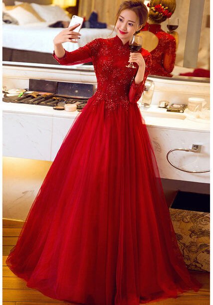 evening gowns with sleeve-372-007