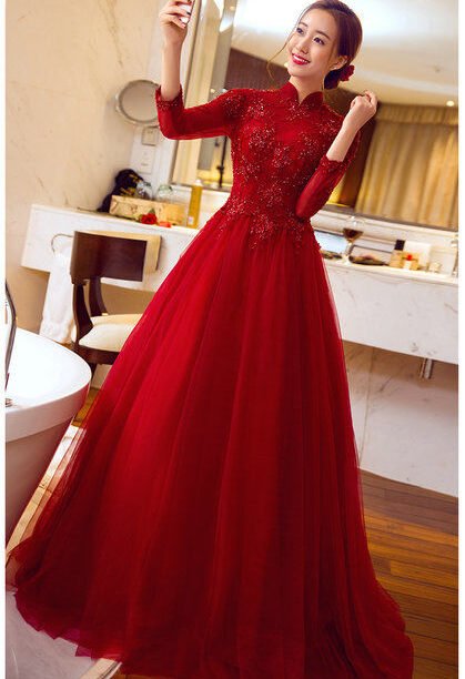 evening gowns with sleeve-372-008