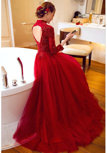 evening gowns with sleeve-372-009