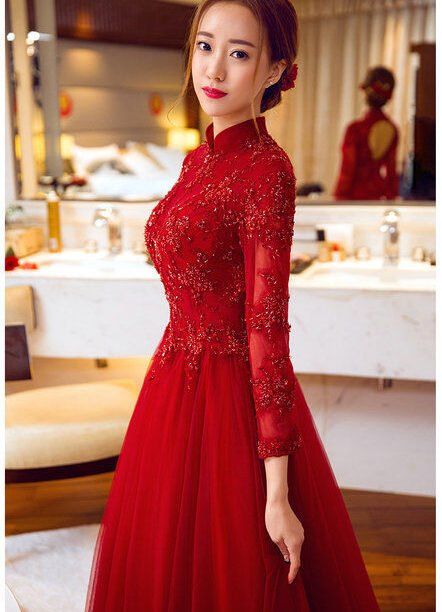 evening gowns with sleeve-372-010