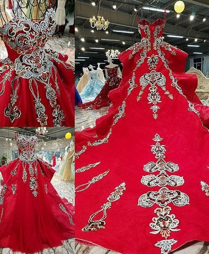 long train red dress