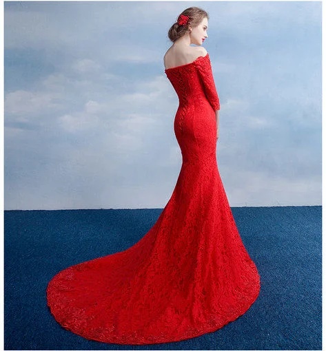 Alternative view of Lace Long Sleeve Wedding Dress With Train Off The Shoulder