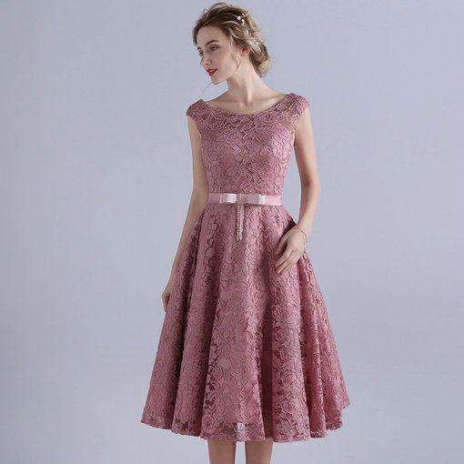 A Line Pink Cocktail Dress Lace Short Prom Dress Wholesale