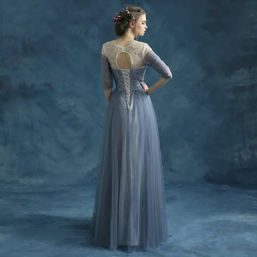 chinese dress ladies Tulle A Line V Neck Lace Long Sleeves Wedding Dress, PW399 main image 0
