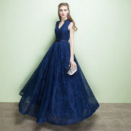V Neck Aline Blue Evening Dress Prom Party Dress Online