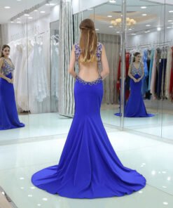 blue evening gown with train 0525-03