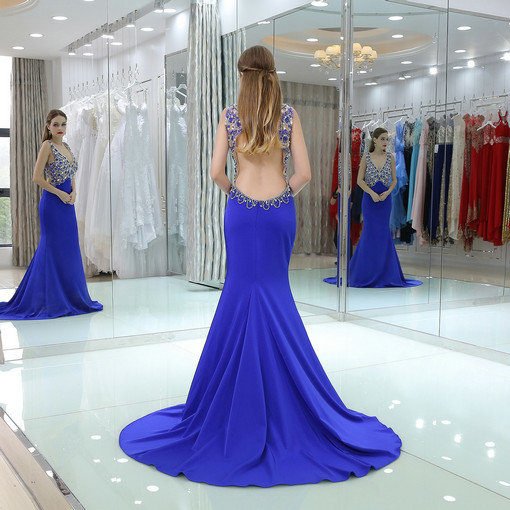 blue evening gown with train 0525-03