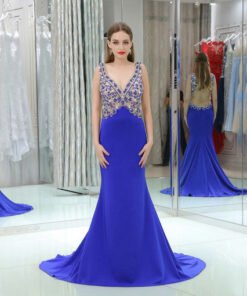 blue evening gown with train 0525-04