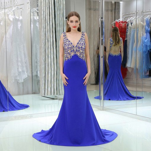 blue evening gown with train 0525-04