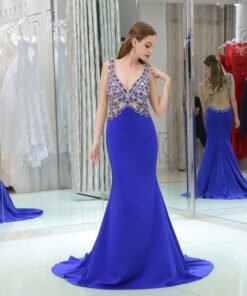 blue evening gown with train 0525-05