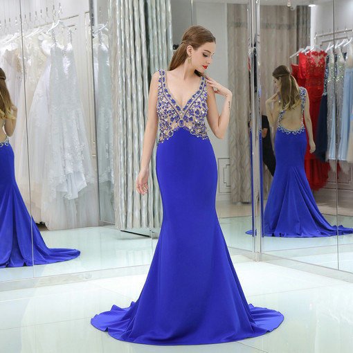 blue evening gown with train 0525-05