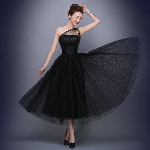 One Shoulder Aline Black Cocktail Dress Online - Image 4