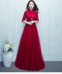 Alternative view of Aline Red Evening Dress With Sleeves Prom Dress Online