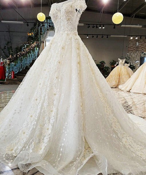 Affordable Haute Couture Wedding Dress Floor Length Train