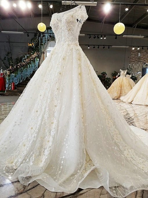 Affordable Haute Couture Wedding Dress Floor Length Train