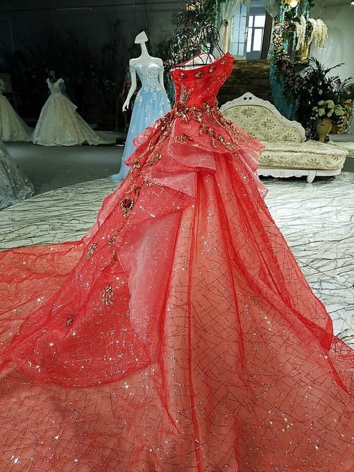 Haute Couture Ball Gown Embroidery Red Wedding Dress Online - Image 3