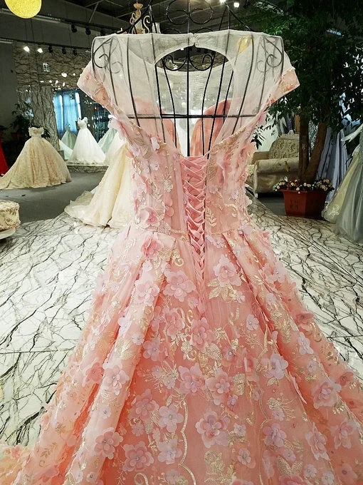 Pink Wedding Dress Haute Couture Lace Bridal Gown For Sale