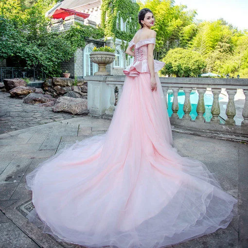 high low pink wedding dress Pink Lace High Low Prom Dress, Lace Evening Dress US 4 / Pink