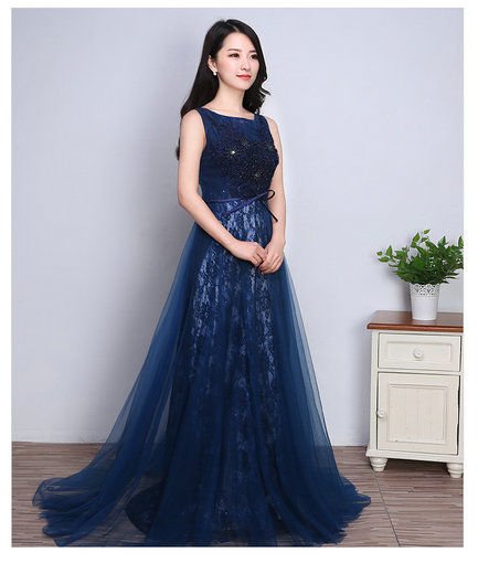 Buy Steel Blue Sequins Embroidered Satin Evening Gown Online | Samyakk