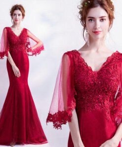 mermaid evening dress red 0500-04