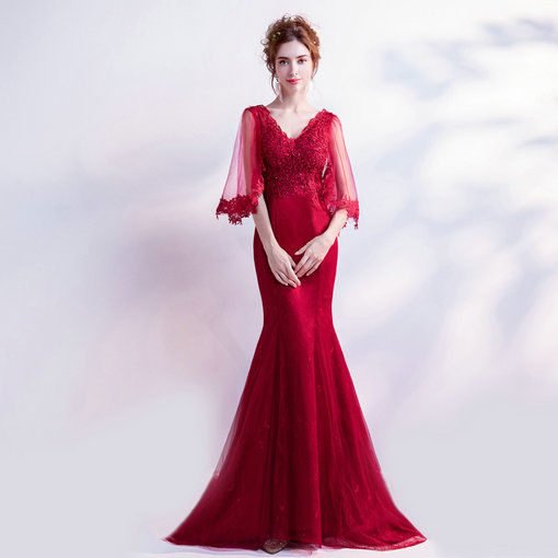 mermaid evening dress red 0500-07