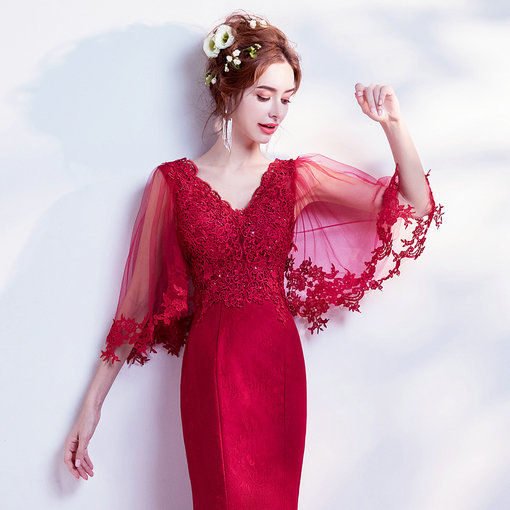 mermaid evening dress red 0500-08
