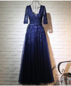Deep V Neck Aline Prom Dress Blue Evening Dress Cheap