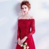 red evening dresses with sleeve 0498-04