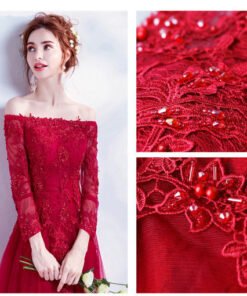red evening dresses with sleeve 0498-05