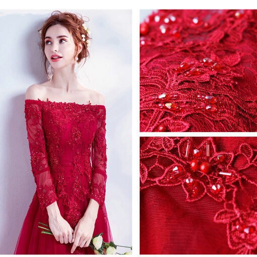 red evening dresses with sleeve 0498-05
