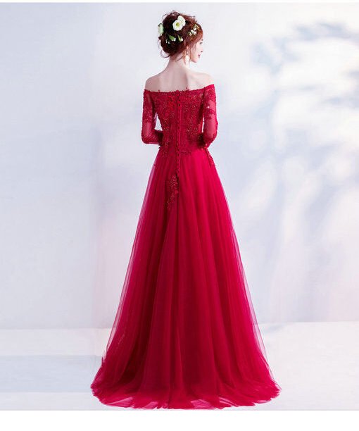 red evening dresses with sleeve 0498-06