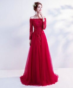 red evening dresses with sleeve 0498-10