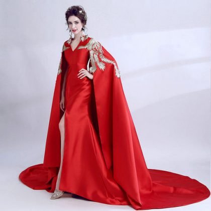 red reception gown